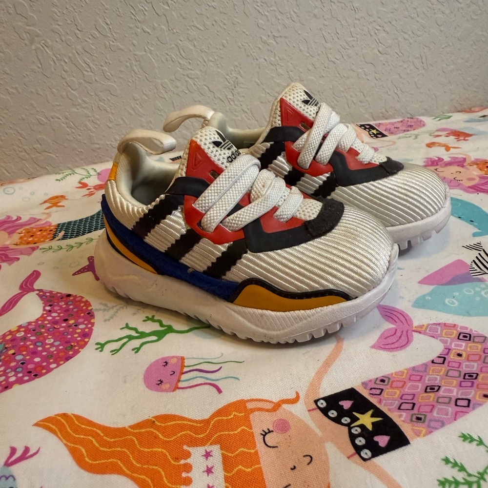 Adidas Kids' White and Black Sneakers with Red Accents